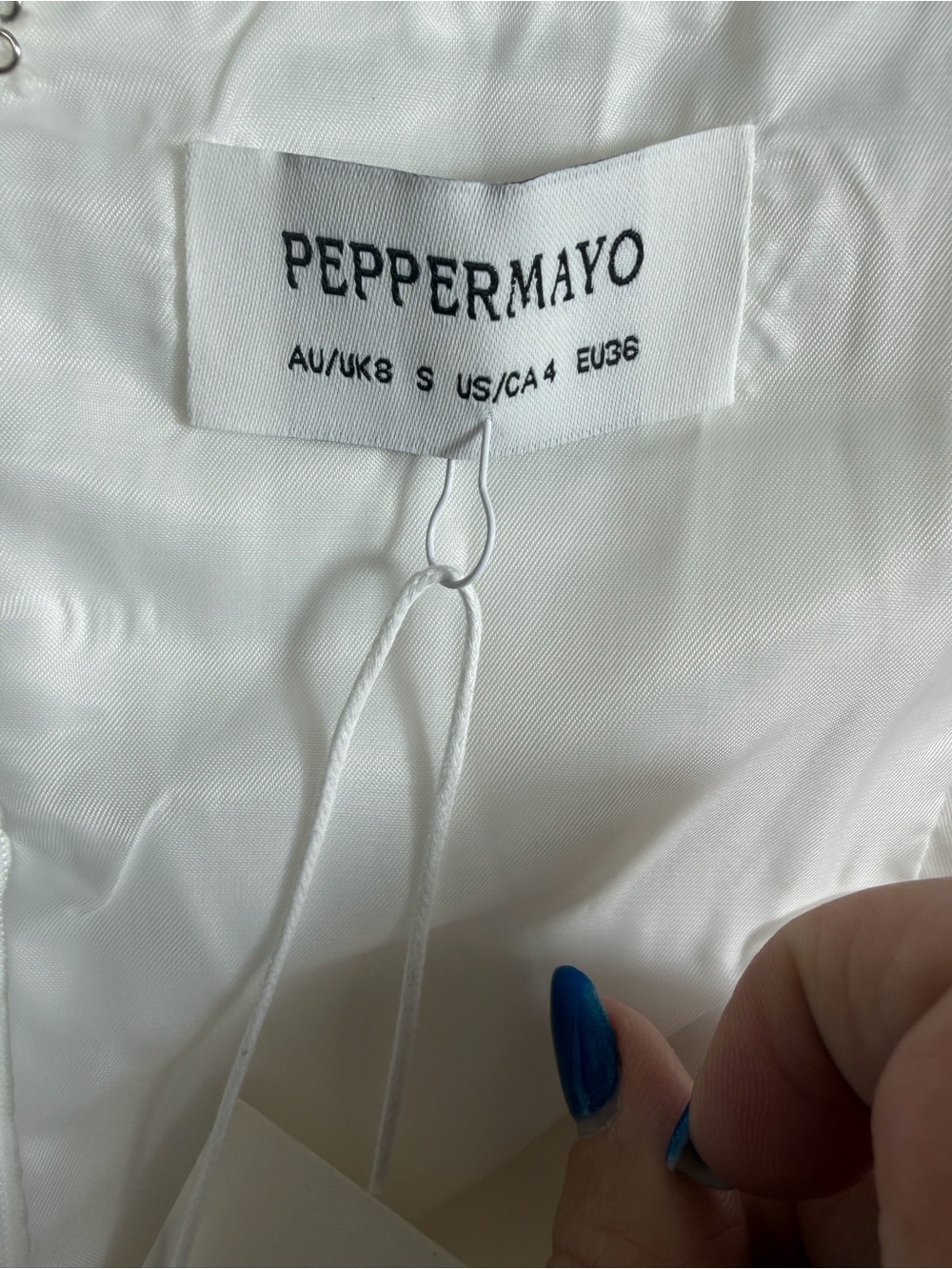 Peppermayo NWT Women’s Maryjane Mini Dress In White Textured Satin. Size 4. - Picture 3 of 14